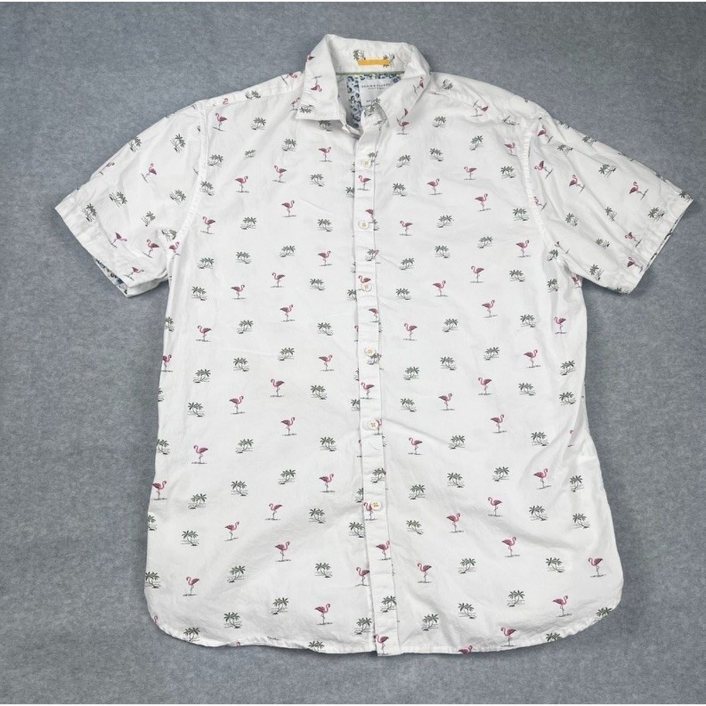Denim & Flower Ricky Singh Button Down Shirt Flamingos Tropical Slim Fit LARGE